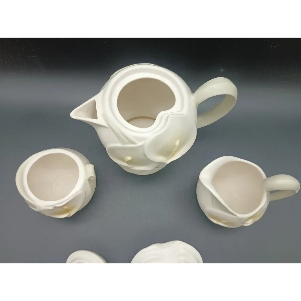 Vtg Cosmos Calla Lily Teapot Creamer & Covered Sugar Set Lid Tea Party